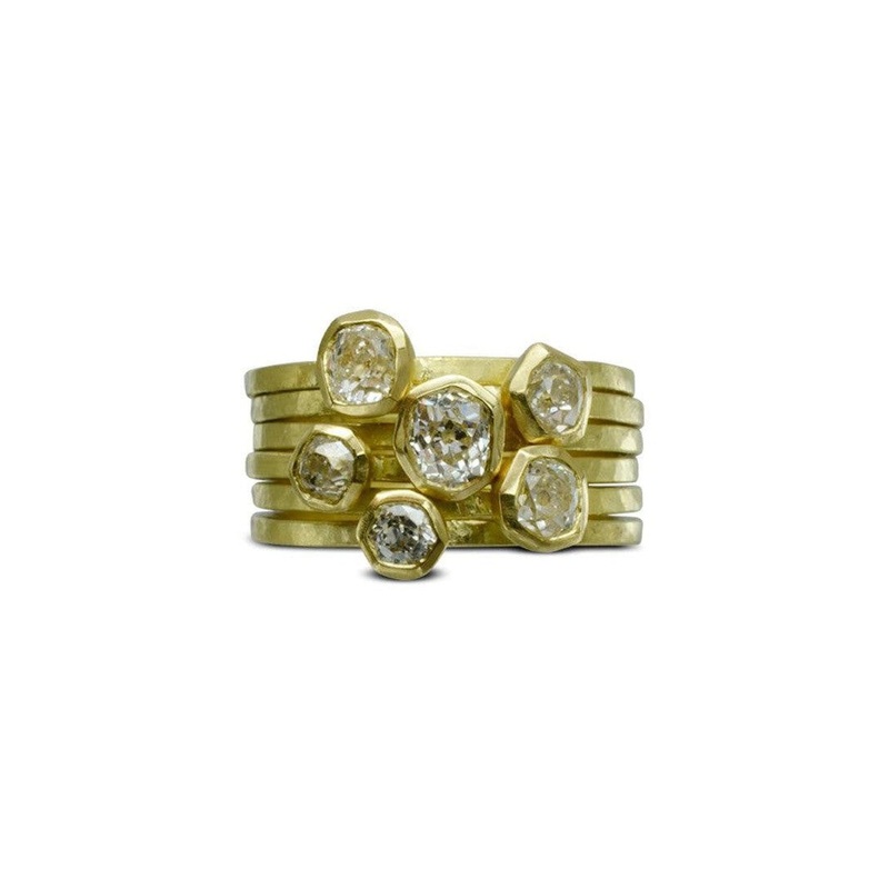 Old Cut Diamond Carved Stacking Ring Set