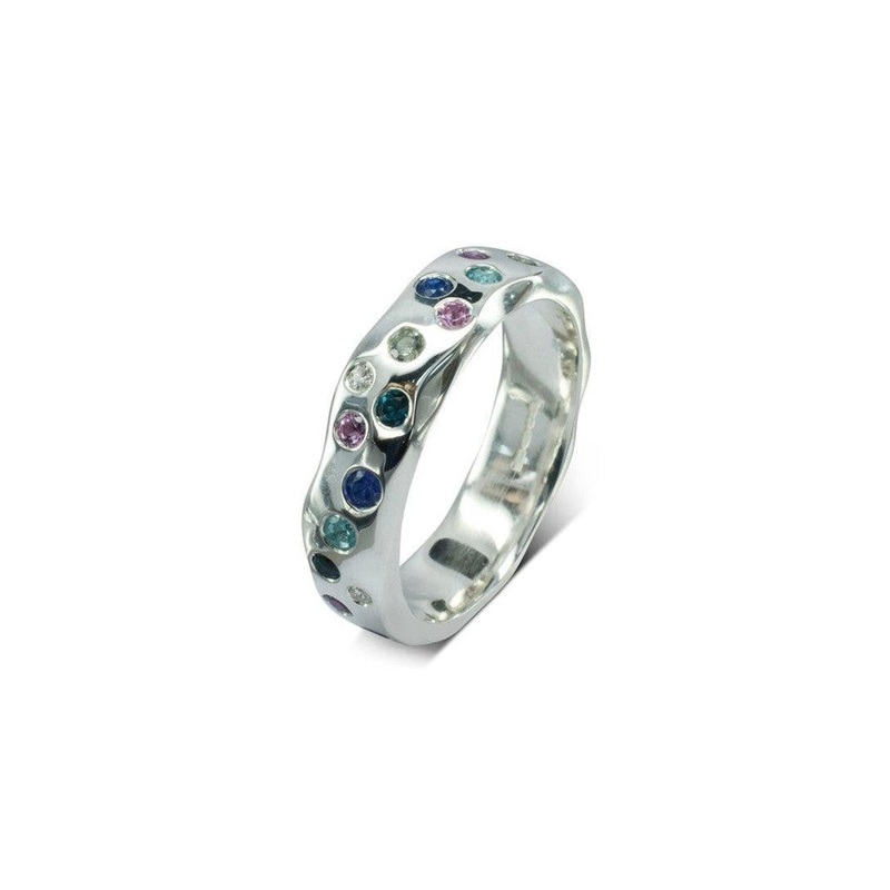 Side Hammered Sapphire Diamond Eternity Ring