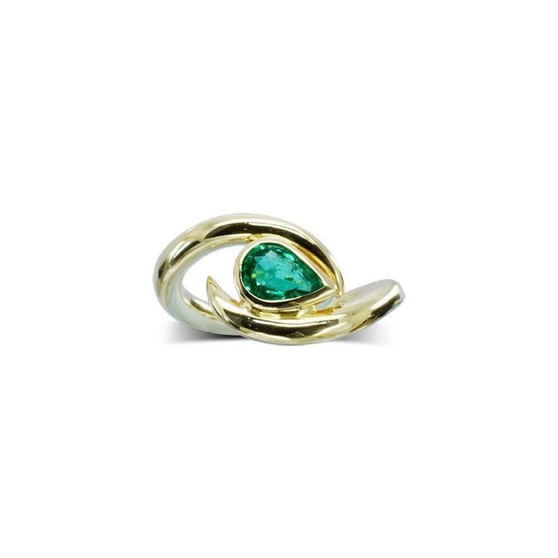 Spiky Pear Shaped Emerald Yellow Gold Ring