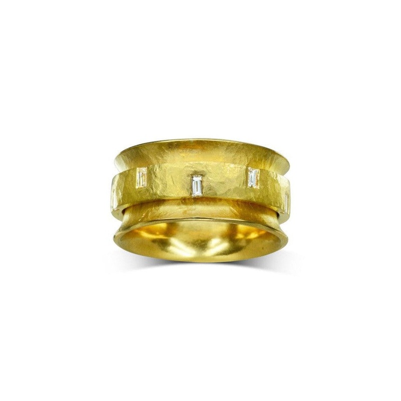 Spinning Yellow Gold Baguette Cut Diamond Eternity Ring