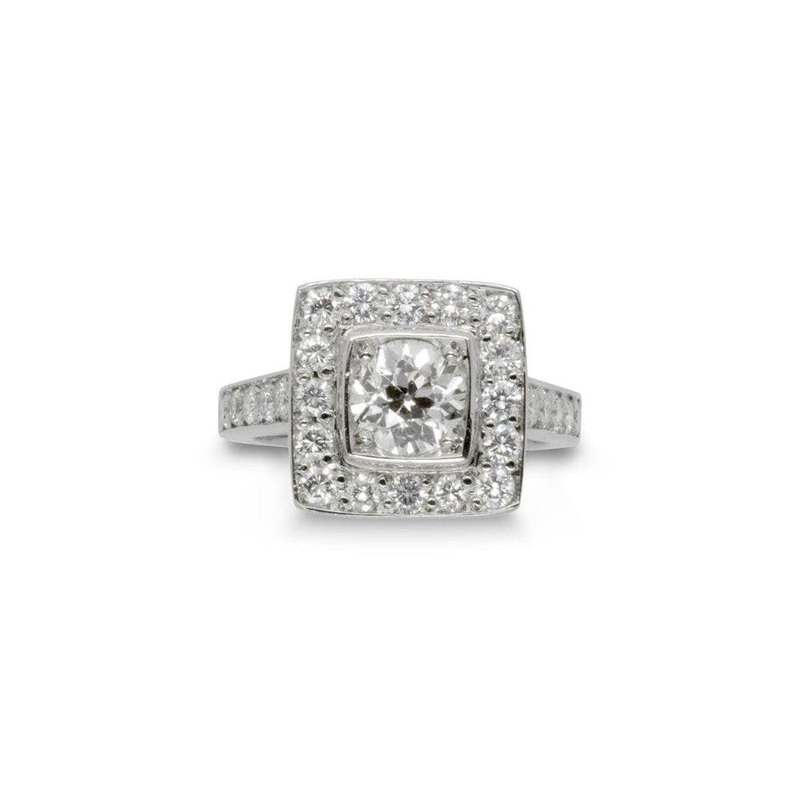 Square Cluster Ring with Diamond Shoulders