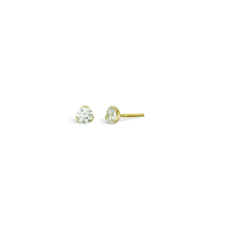 Three Claw Diamond Gold Stud Earrings