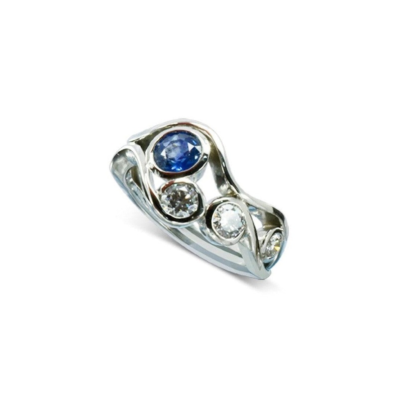 Two Strand Swirl Sapphire and Diamond Ring