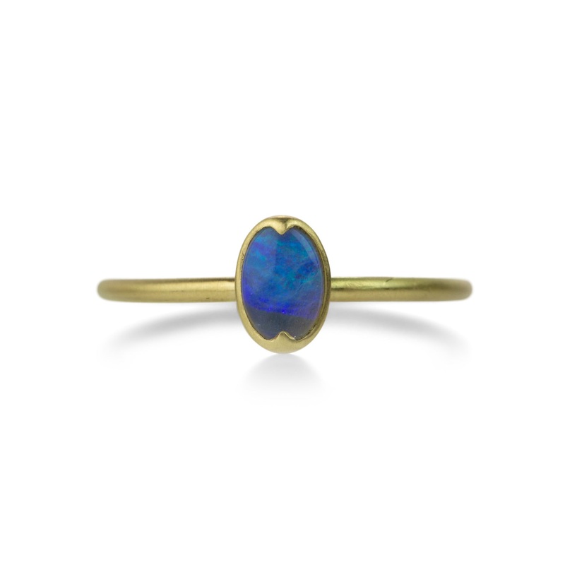 18k Small Oval Australian Opal Ring