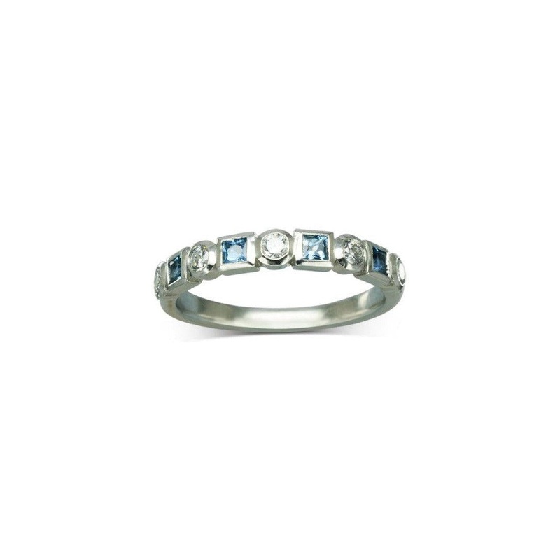 Alternating Aquamarine Diamond Platinum Half Eternity Ring