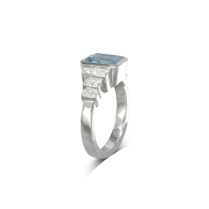 Aquamarine Diamond Art Deco Inspired Engagement Ring