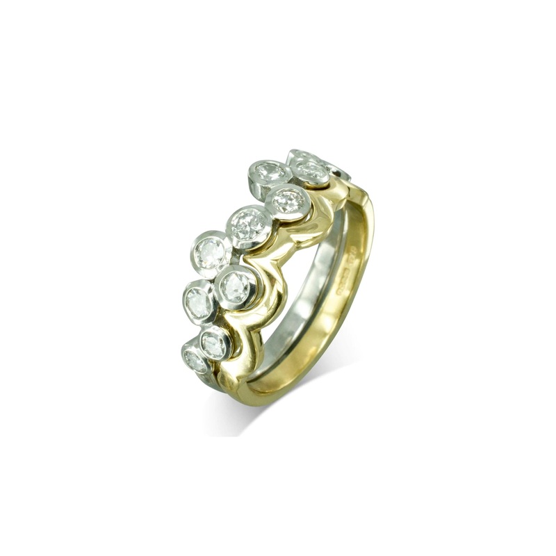 Bubbles Diamond Eternity Ring with Yellow Gold Shaped Band