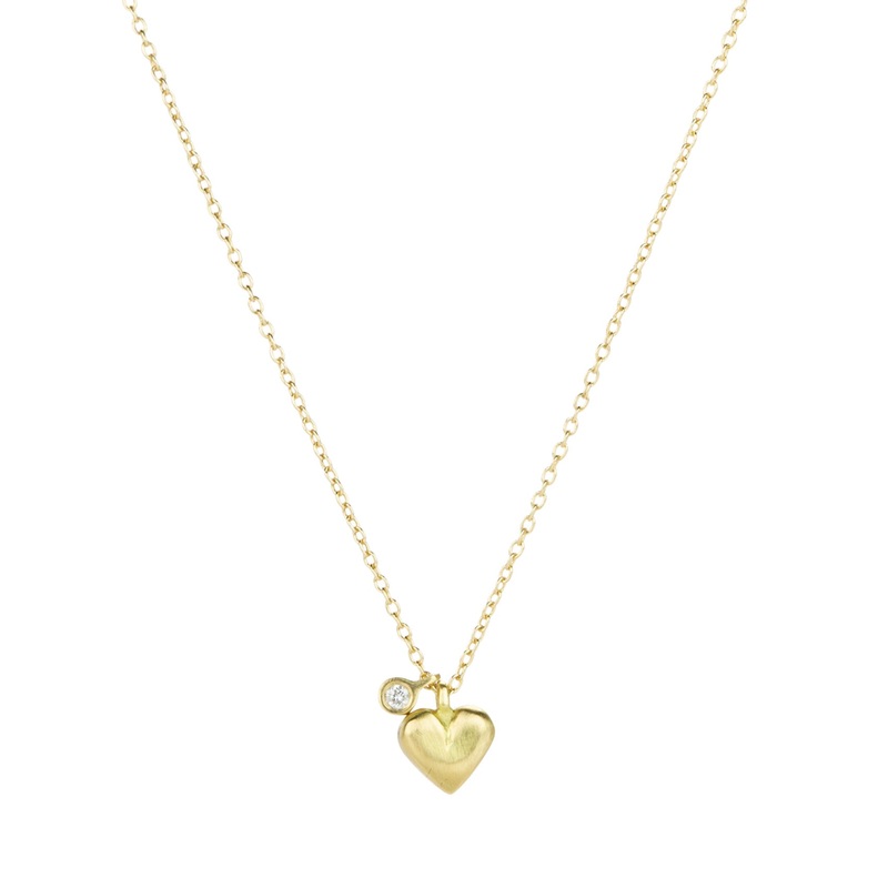 Diamond Tag and Micro Heart Pendant Necklace