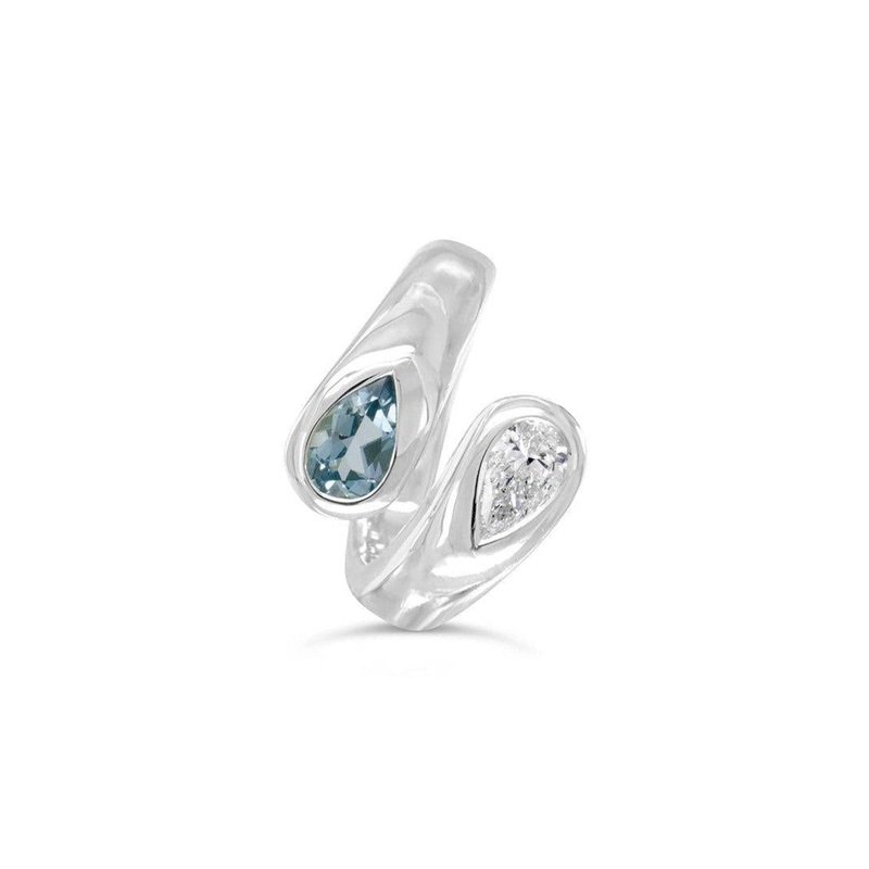 Moi et Toi Aquamarine and Diamond Platinum Ring