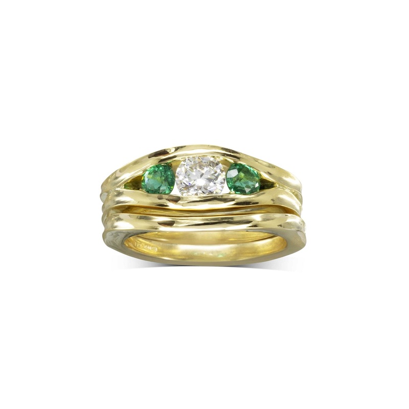 Trap Trilogy Emerald Diamond Engagement Ring