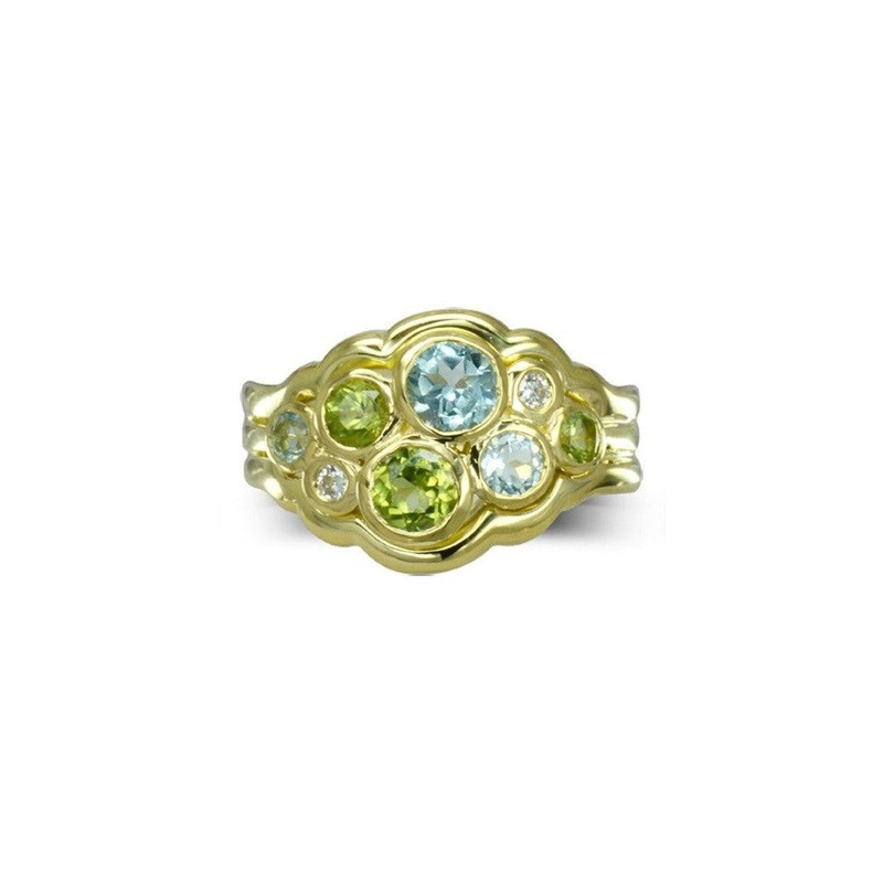 Water Bubbles Aquamarine and Diamond Cluster Ring
