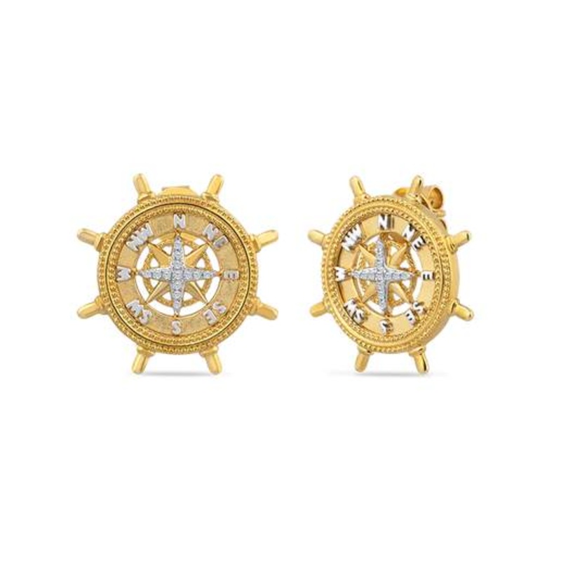 14K DIAMOND COMPASS STUD EARRINGS