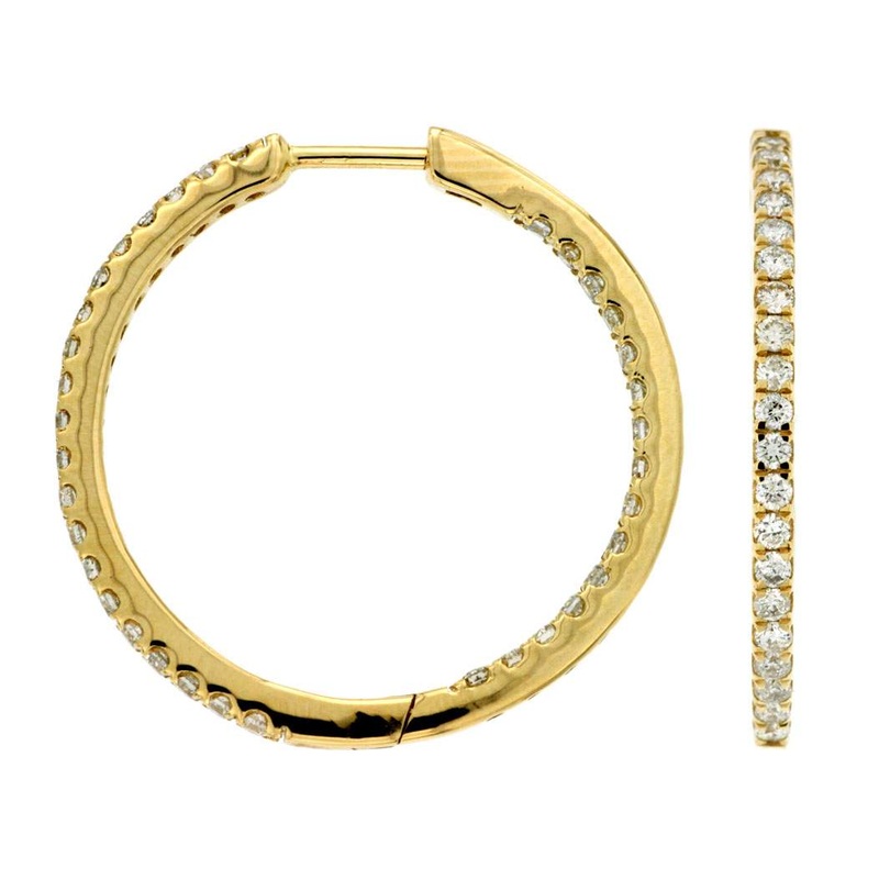 14K INSIDE OUTSIDE DIAMOND HOOP EARRINGS