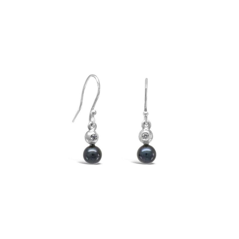 Black Pearl and Diamond Dangly Earrings