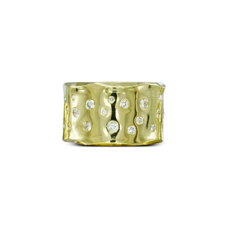 Hammered 18ct Yellow Gold Diamond Eternity Ring (Wide)