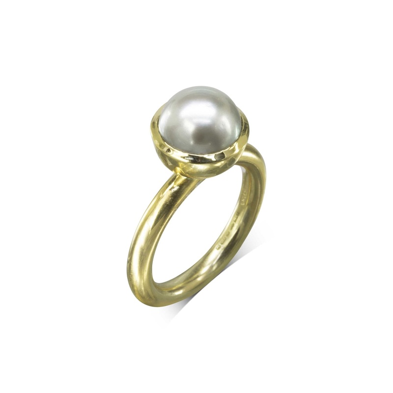 Pearl 9ct Gold Stacking Ring (Large)
