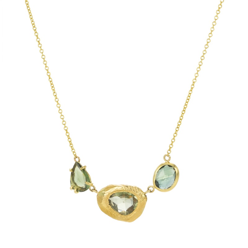 Triple Green Sapphire Pendant Necklace