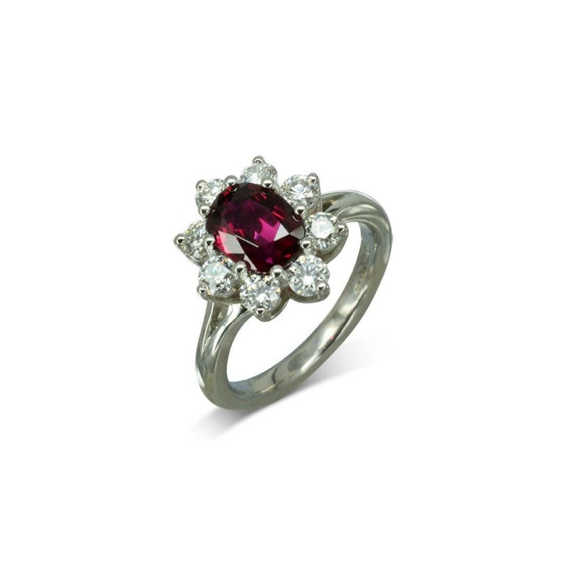 Vintage Platinum Ruby and Diamond Cluster Ring