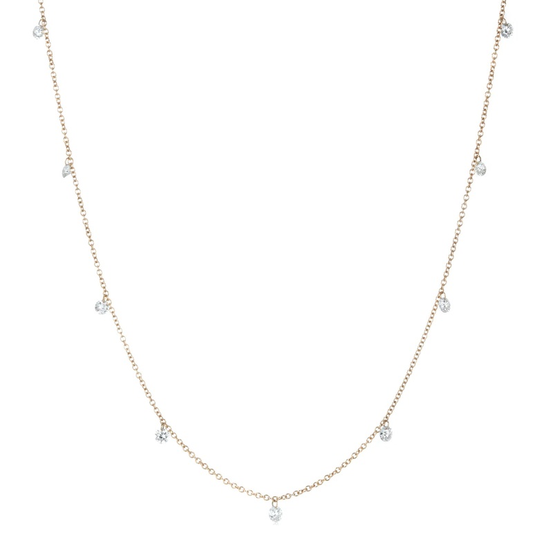 18k Yellow Gold 9 Stone Floating Diamond Necklace