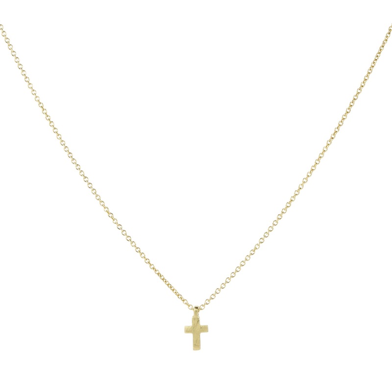 18k Yellow Gold Micro Cross Necklace