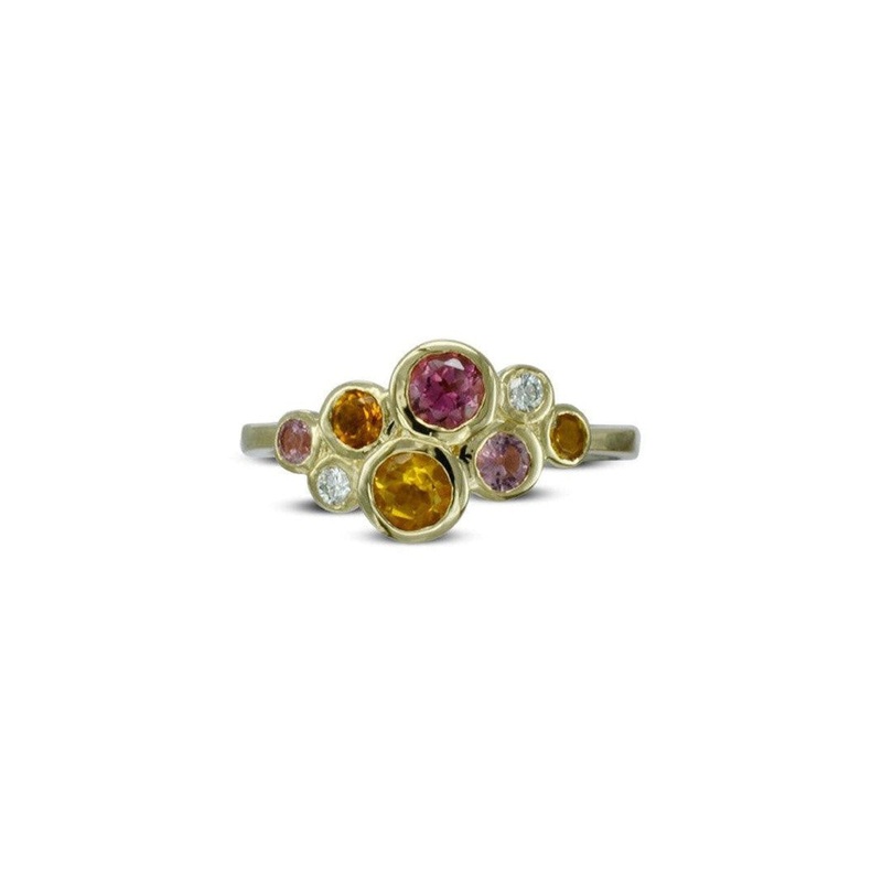 Bubbles Pink Tourmaline, Citrine and Diamond Cluster Ring