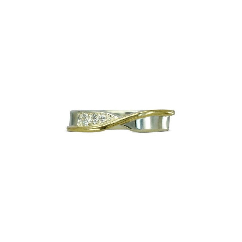 Offset Two Colour Diamond Set Crossover Ring