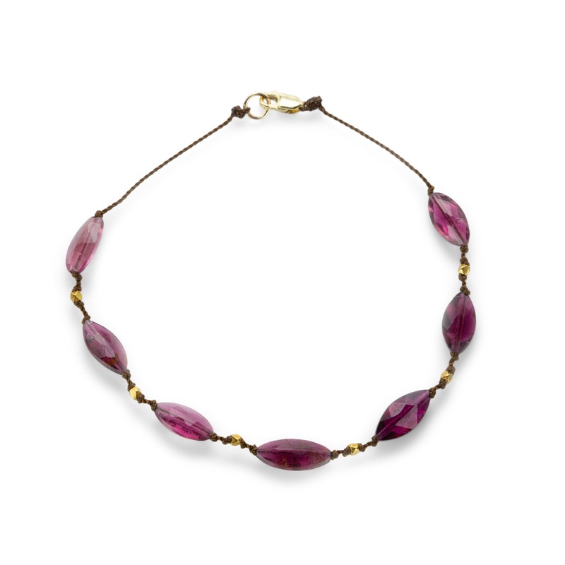 Pink Tourmaline and 18k Beaded Bracelet