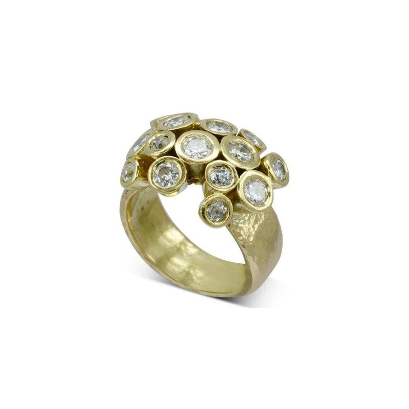 Tube 18ct Yellow Gold Diamond Cluster Ring