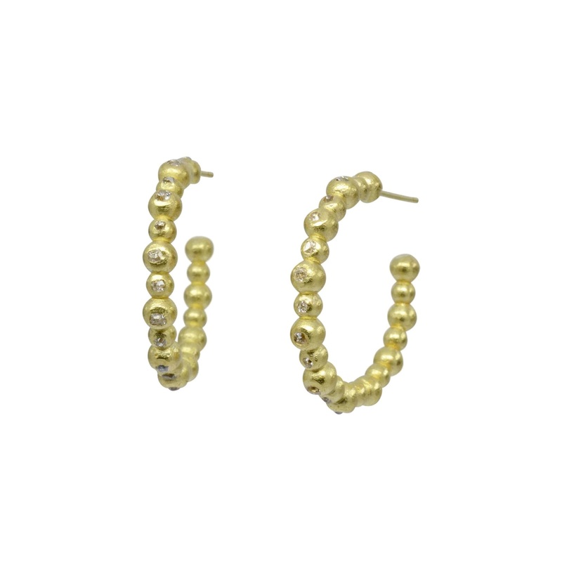 Yellow Gold and Diamond Hoop Earrings