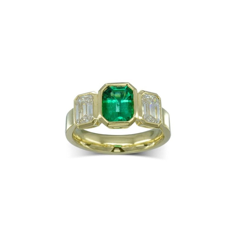 Yellow Gold Emerald and Diamond Trilogy Ring