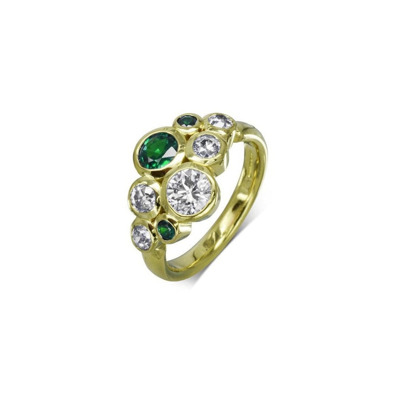 Bubbles Emerald and Diamond Cluster Ring