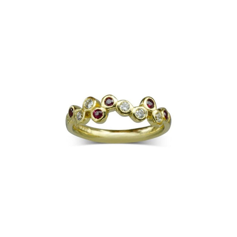 Bubbles Offset Gold Ruby Diamond Half Eternity Ring