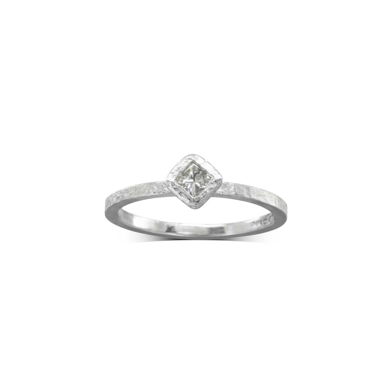 Dainty Rough Hammered Diamond Engagement Ring
