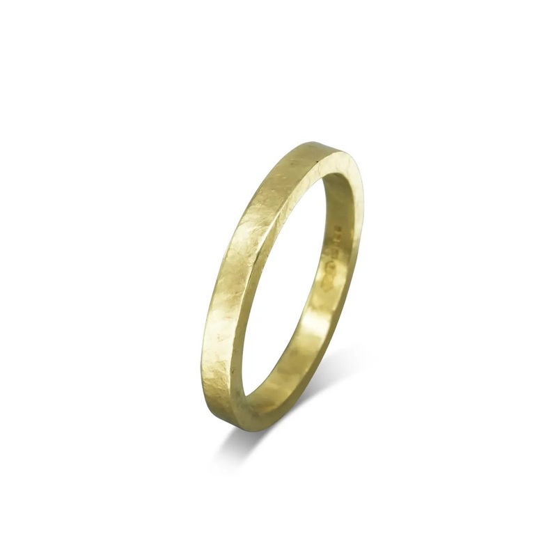 Hammered Square Yellow Gold Wedding Band (2mm)