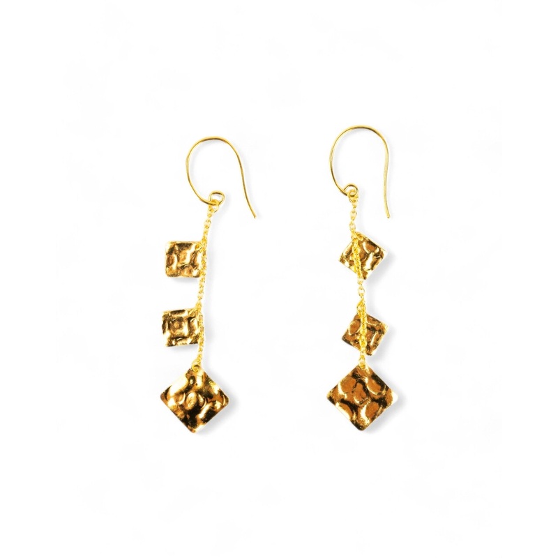 Marwar Hammered Square Gold Dangly Earrings