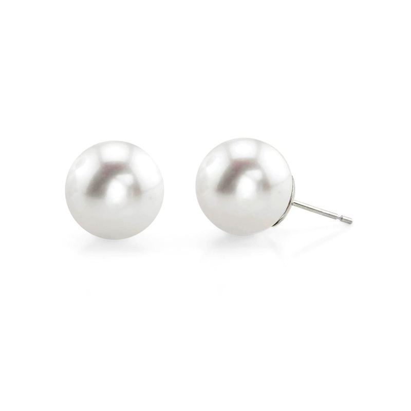White South Sea Round Pearl Stud Earrings, 9.0-10.0mm