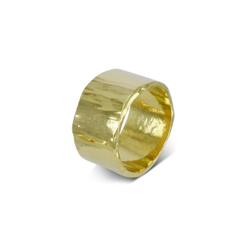 Wide Gold Side Hammered Wedding Ring