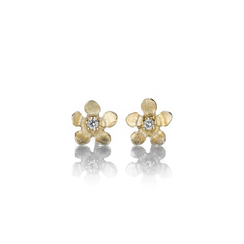 14k Diamond Flower Studs