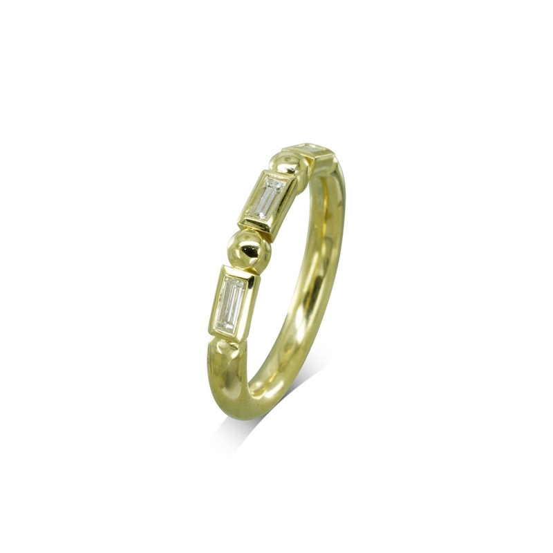 Alternating Baguette and Bead Half Eternity Ring