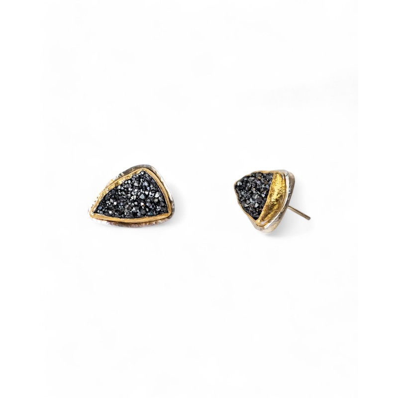 Black Onyx Druzy Stud Earrings (Triangular)