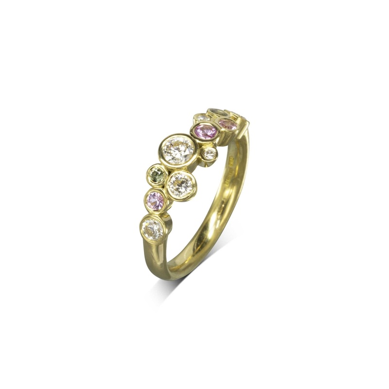 Bubbles Spring Sapphire Diamond Half Eternity Ring