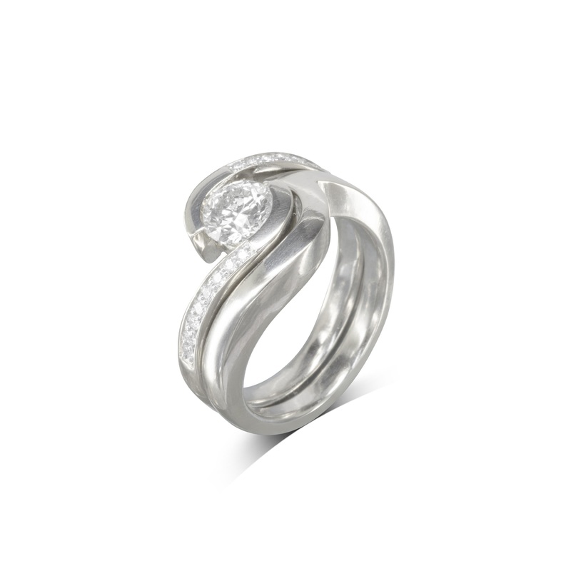 Flat Twist Solitaire Engagement and Wedding Ring Set