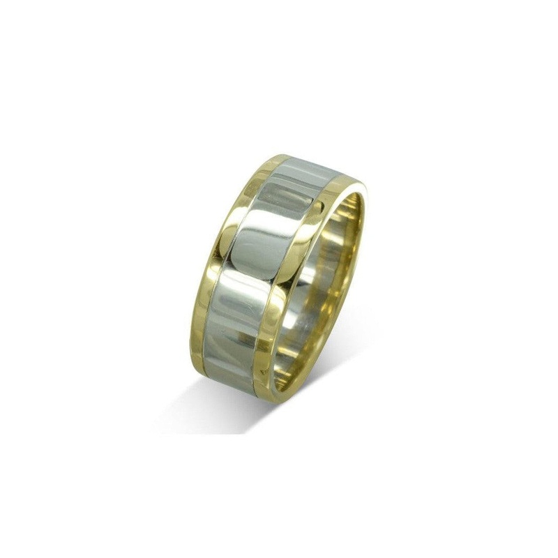 Mixed Metal Gold Flat Wedding Band (8mm)