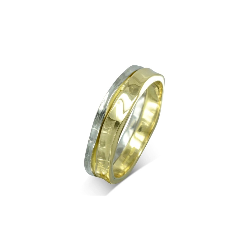 Side Hammered Mixed Metal Yellow Gold and Platinum Wedding Ring