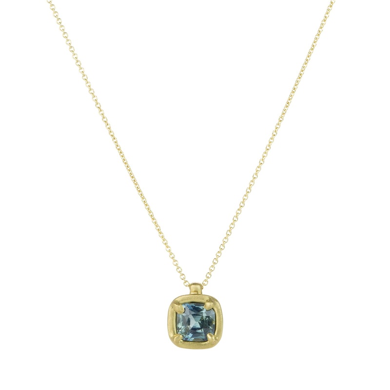 Square Green Sapphire City Pendant Necklace