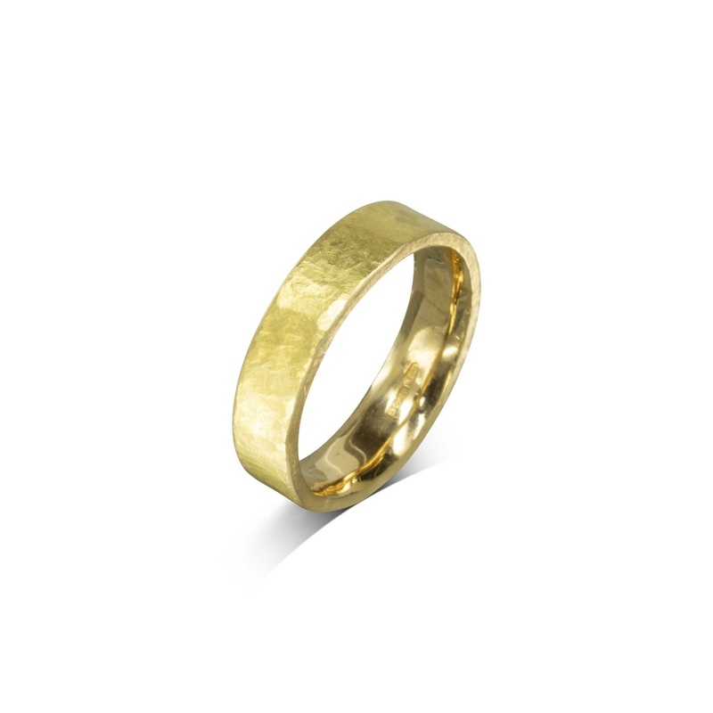 Textured Flat Yellow Gold Wedding Ring