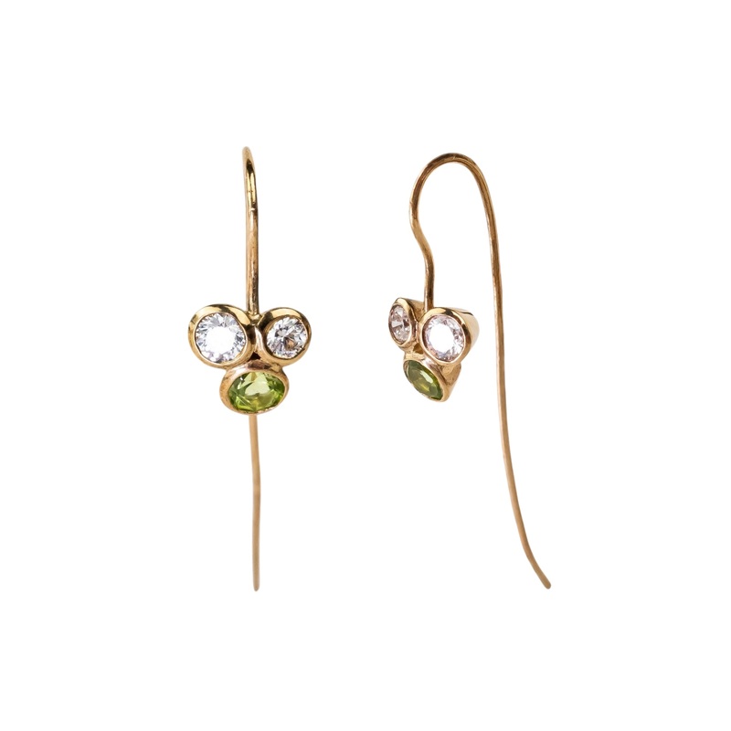 Trefoil Yellow Gold Diamond and Peridot Hook Earrings