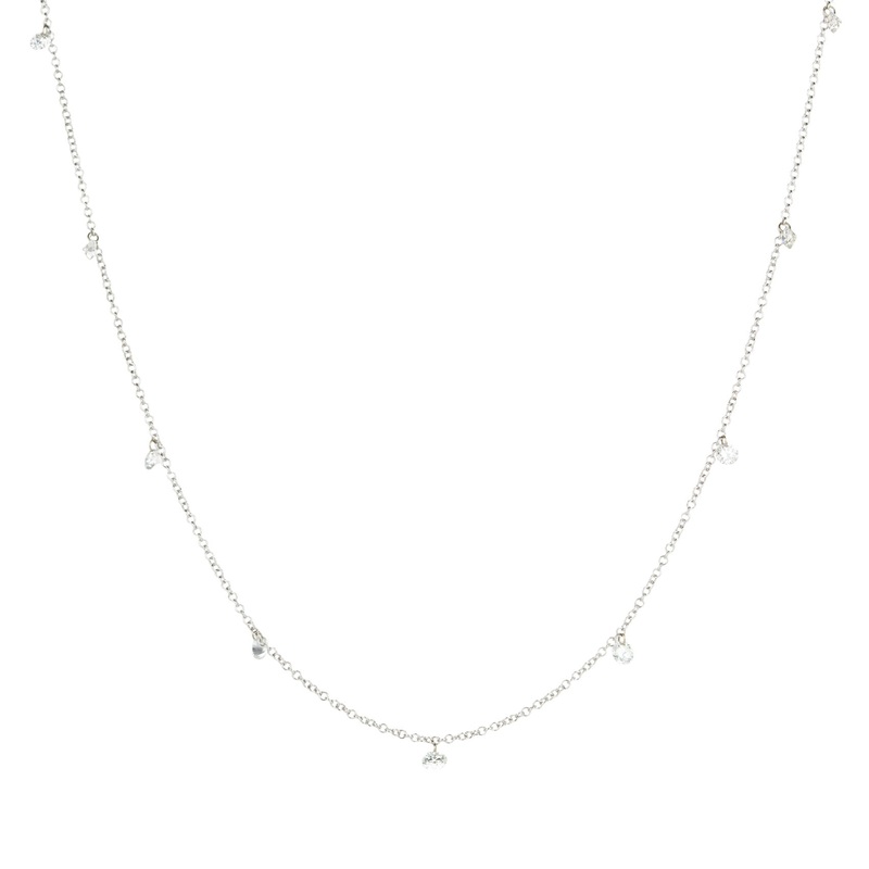 9 Stone White Gold Floating Diamond Necklace