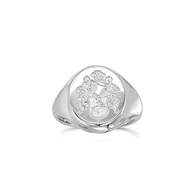 9ct White Gold Signet Ring with Family Crest