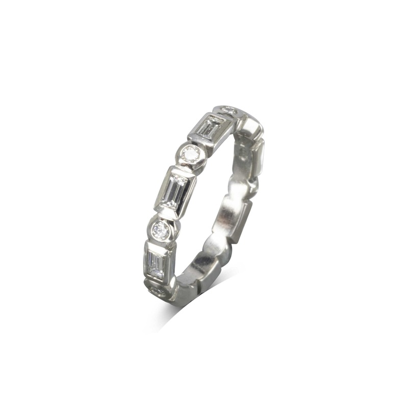 Alternating Baguette and Round Diamond Full Eternity Ring